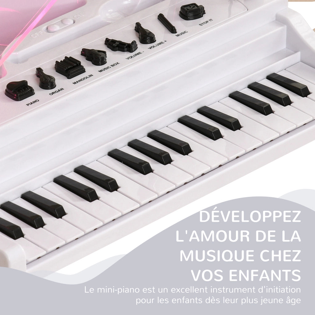 Piano elettronico per bambini 32 tasti multifunzione con microfono e sgabello ¨C zephmum ¨C LED bianco