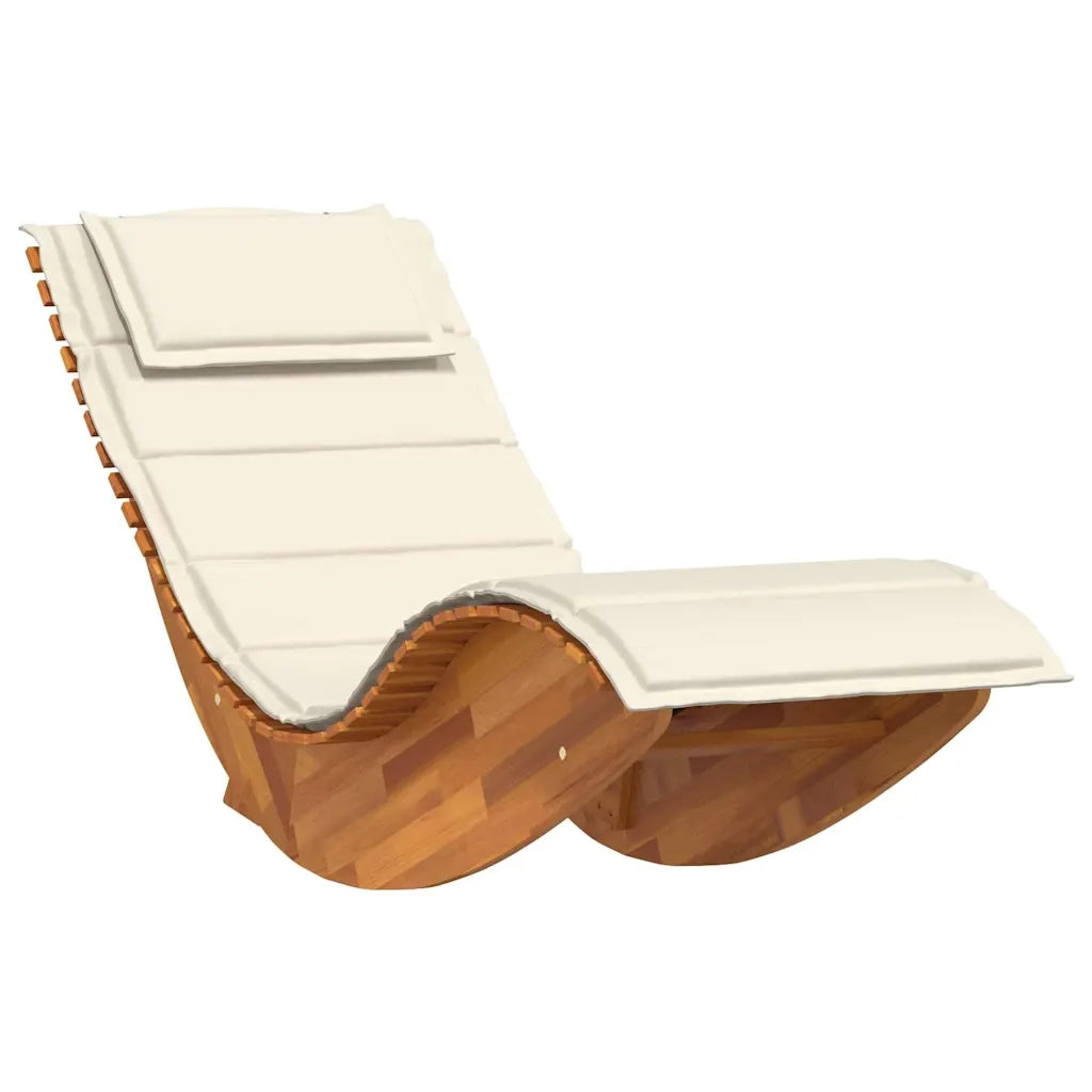 Lettino a Dondolo con Cuscino in Legno Massello di Acacia 4103882