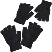 Due Pair di Guanti da Neve Caldi per Mezza Mano - Elastici e Tessuti - Unisex - Donna Uomo - Tempo Freddo - Nero
