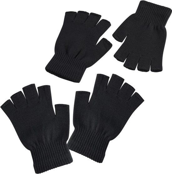 Due Pair di Guanti da Neve Caldi per Mezza Mano - Elastici e Tessuti - Unisex - Donna Uomo - Tempo Freddo - Nero