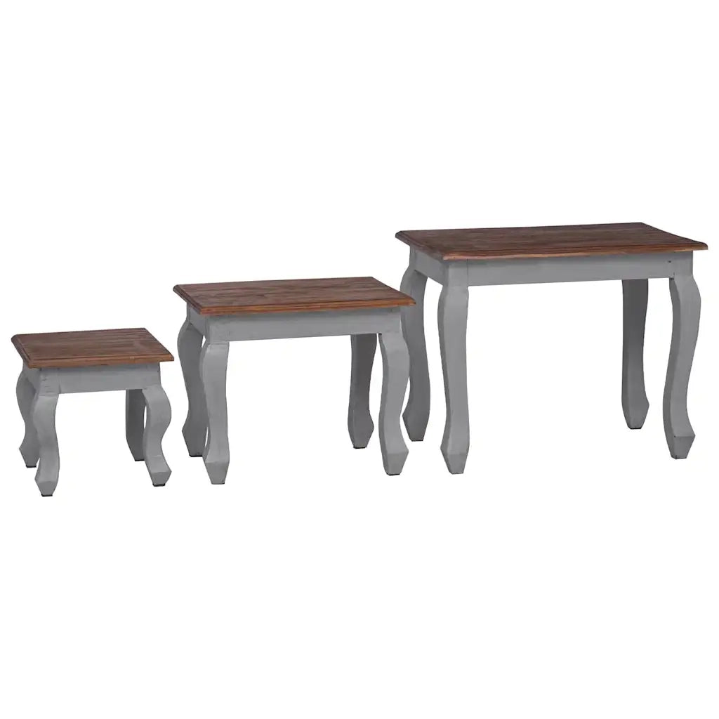 Set Tavolini a Incastro 3 pz in Legno Massello di Mogano 244505