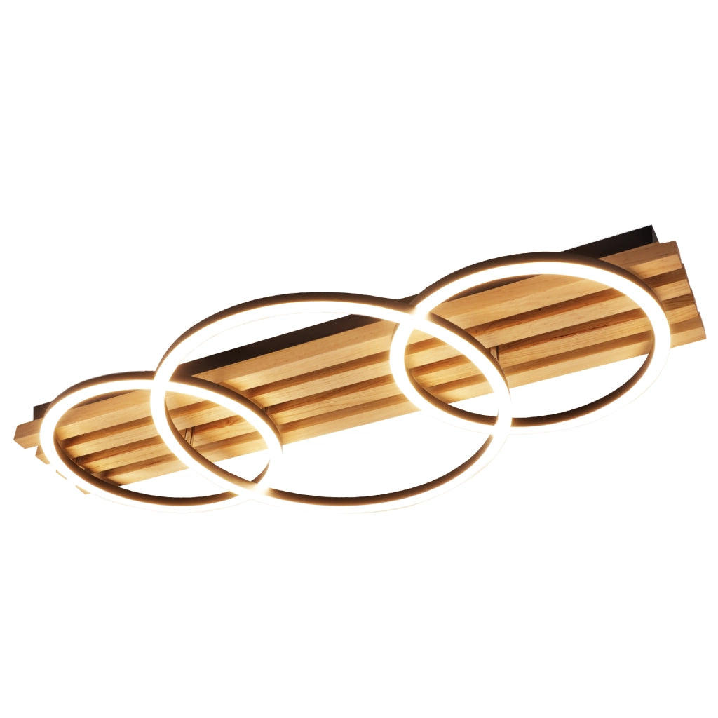 ZMH Lampada da soffitto plafoniera LED legno dimmerabile 70cm 46W 3 anelli design moderno nero telecomando per soggiorno