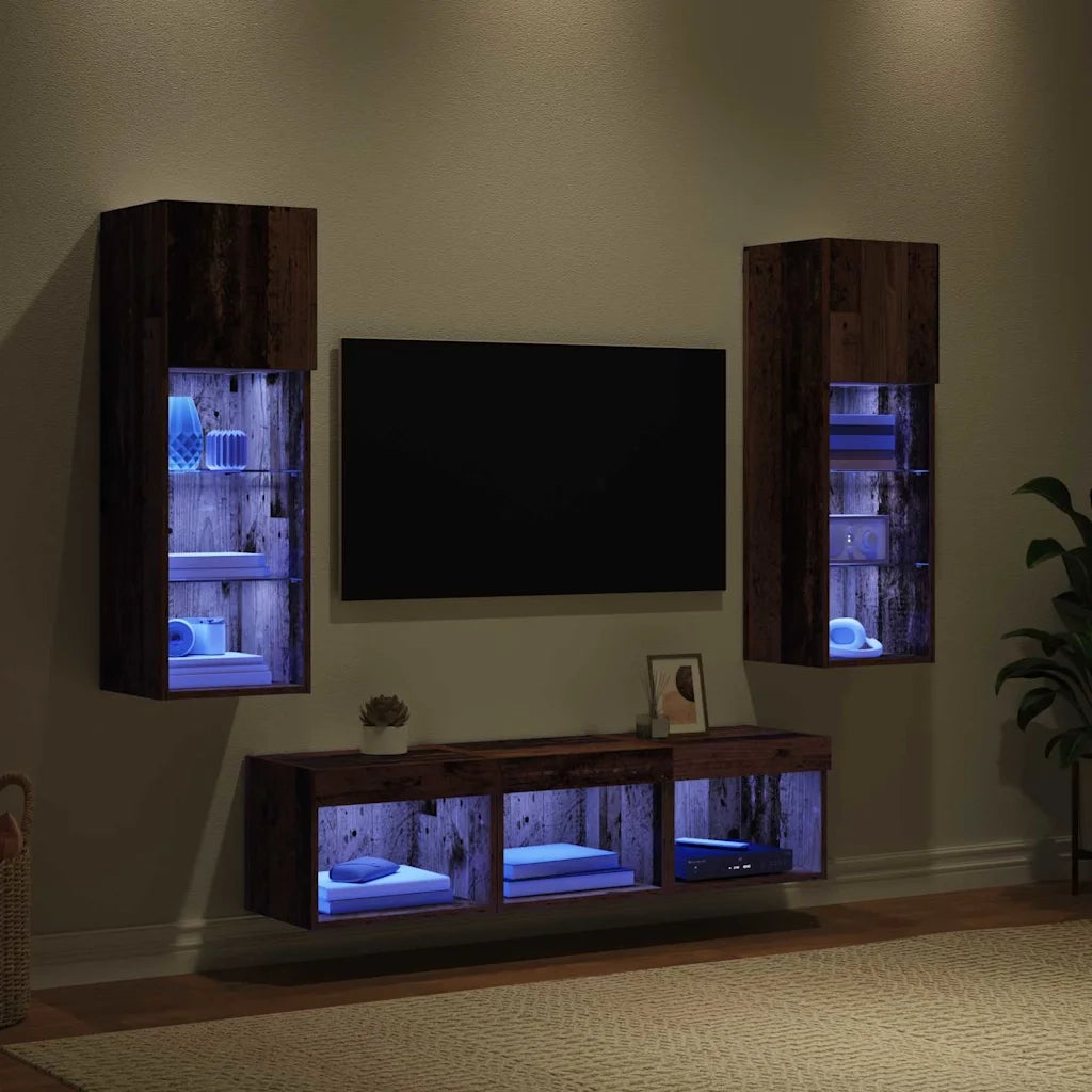 Unità per TV a Muro 5 pcs Rovere Nero Legno multistrato
