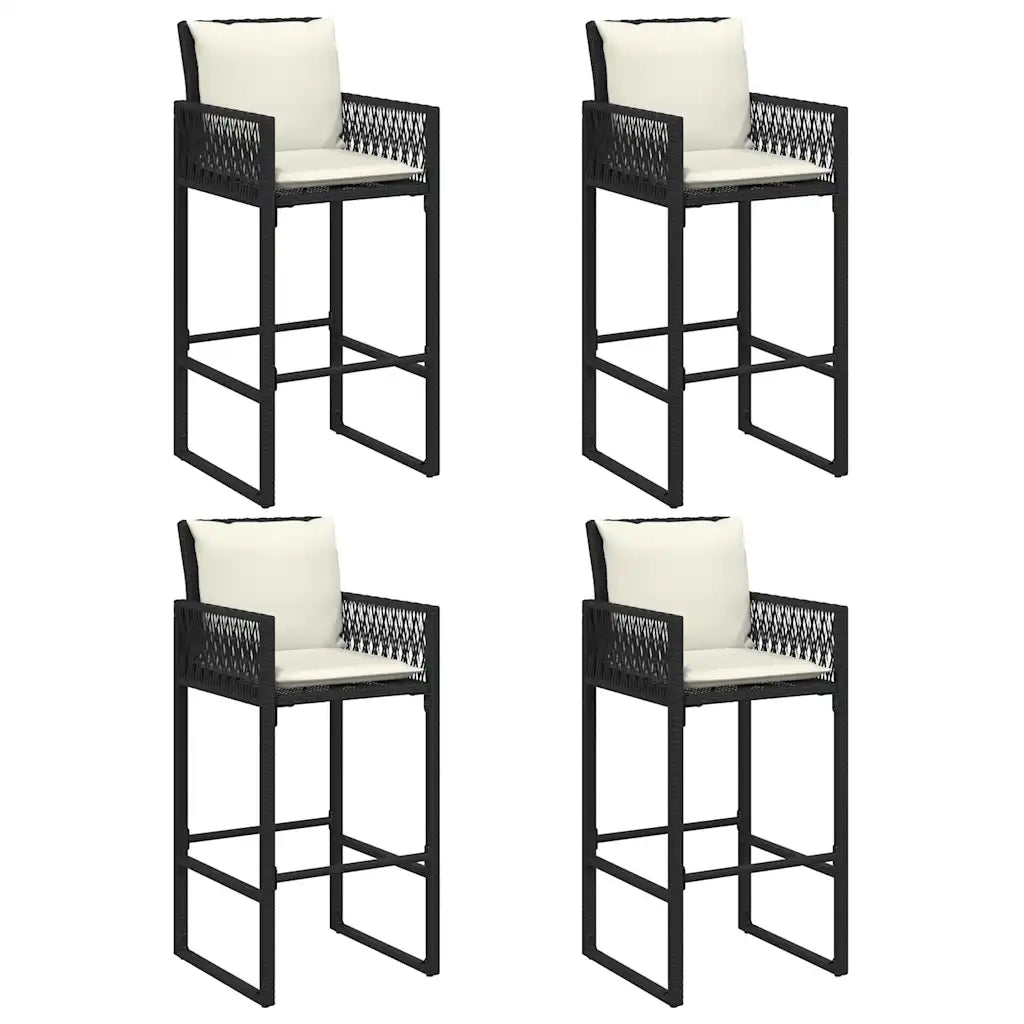 Set Bar da Giardino 5 pz con Cuscini Nero in Polyrattan Acacia 3328901