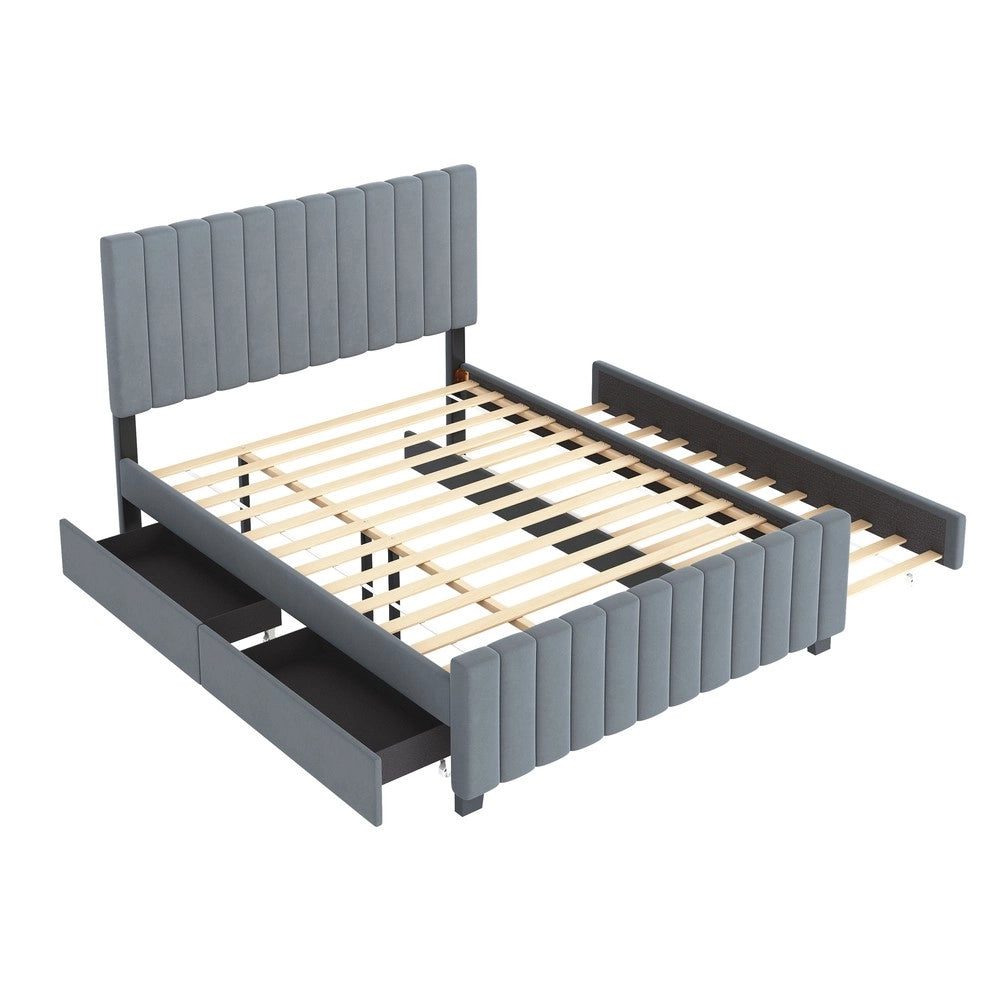 Letto Imbottito con Letto Estraibile e Cassetti ¨C MINIMAL ¨C Velluto Grigio 140x190