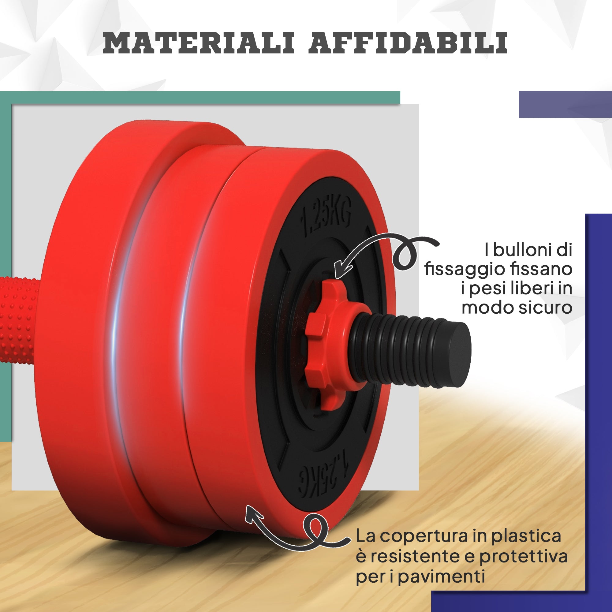 Set Pesi da Palestra 4 in 1 da 30kg Convertibile in Kettlebell 2 Manubri Bilanciere e Supporto Flessioni Rosso