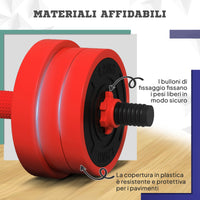 Set Pesi da Palestra 4 in 1 da 30kg Convertibile in Kettlebell 2 Manubri Bilanciere e Supporto Flessioni Rosso