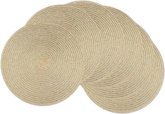Set di 6 piatti rotondi per tavola, lavabili, 38 cm, piatti rotondi intrecciati, sottopiani rotondi per tavola, resistente al calore per cucina, tavola da pranzo, matrimonio, dorato
