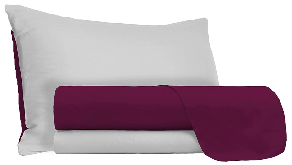 Set Lenzuola Singolo Sopra Sotto e Federe Doubleface Prugna/Grigio Chiaro