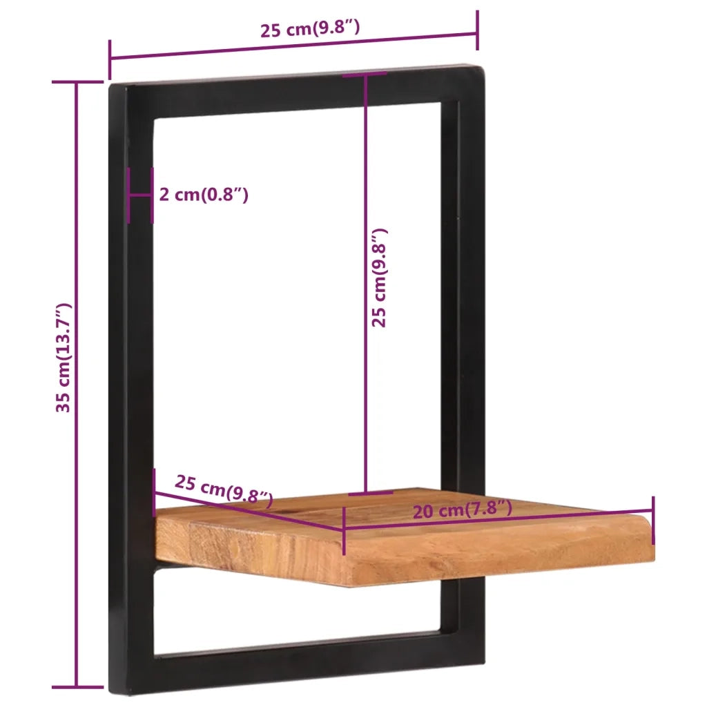 Mensole Parete 2 pz 25x25x35 cm Legno Massello Acacia e Acciaio 338461
