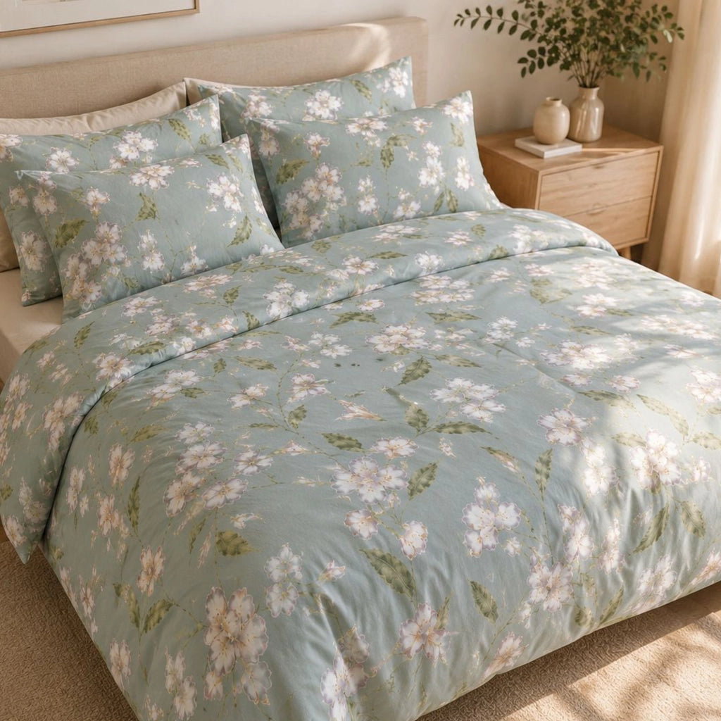 Rovanone, set Completo Letto Matrimoniale in Cotone, Azzurro