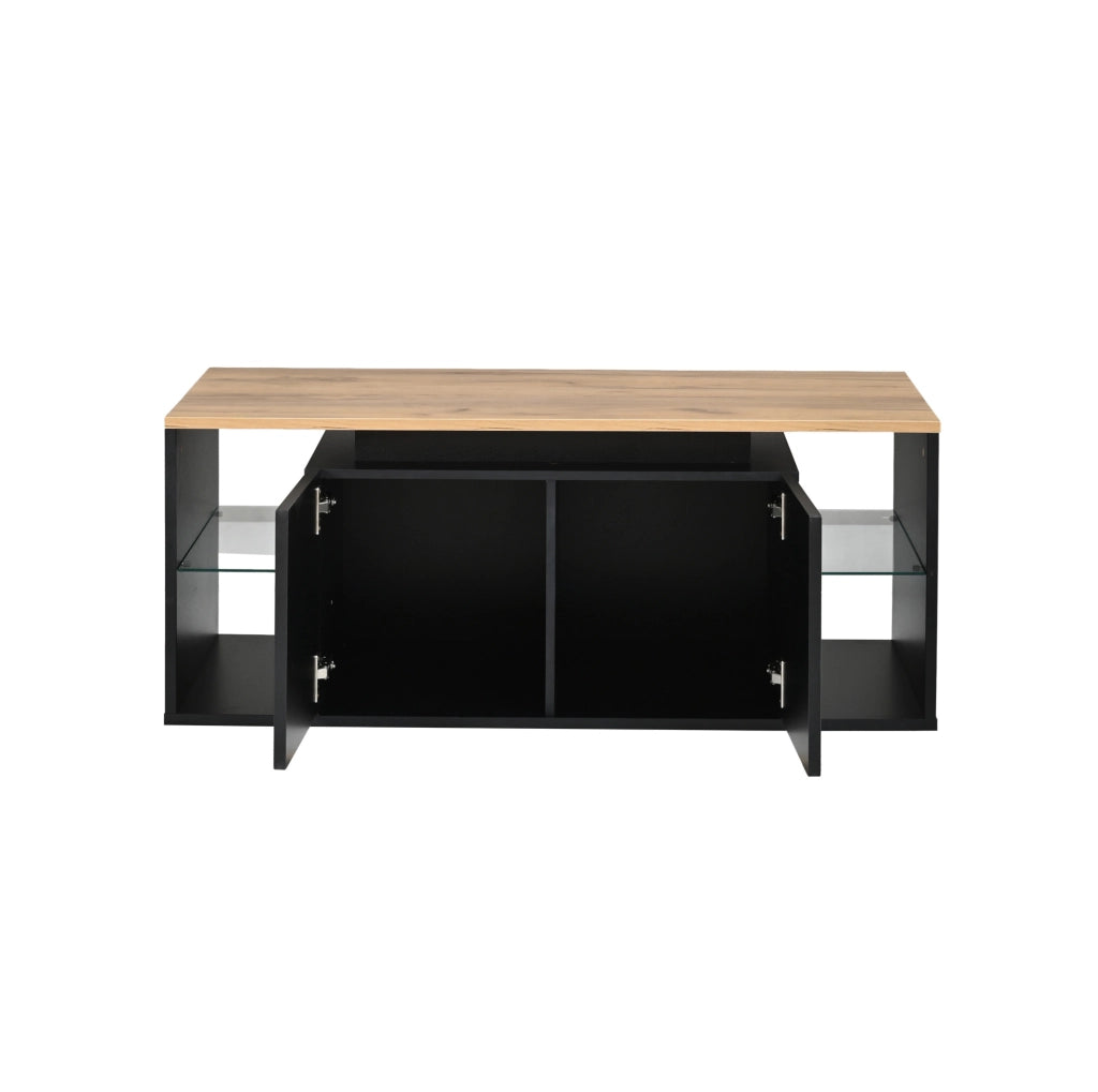 Tavolino da caffè con LED e 2 ante; 100 × 50 × 41 cm; pannello truciolare; nero