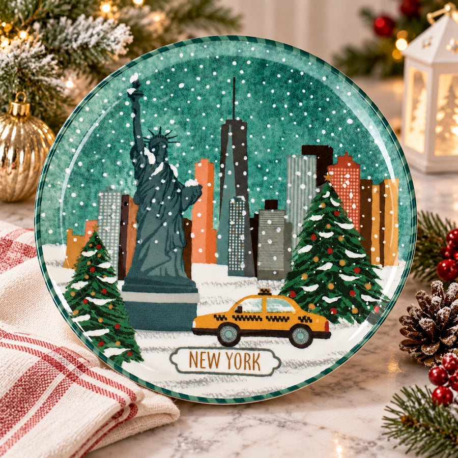 Piatto Panettone Xmas Postcard New York 29 cm Tognana