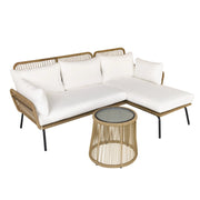 Set divano angolare da giardino in polyrattan con tavolino e cuscini ¨C zephmum ¨C crema