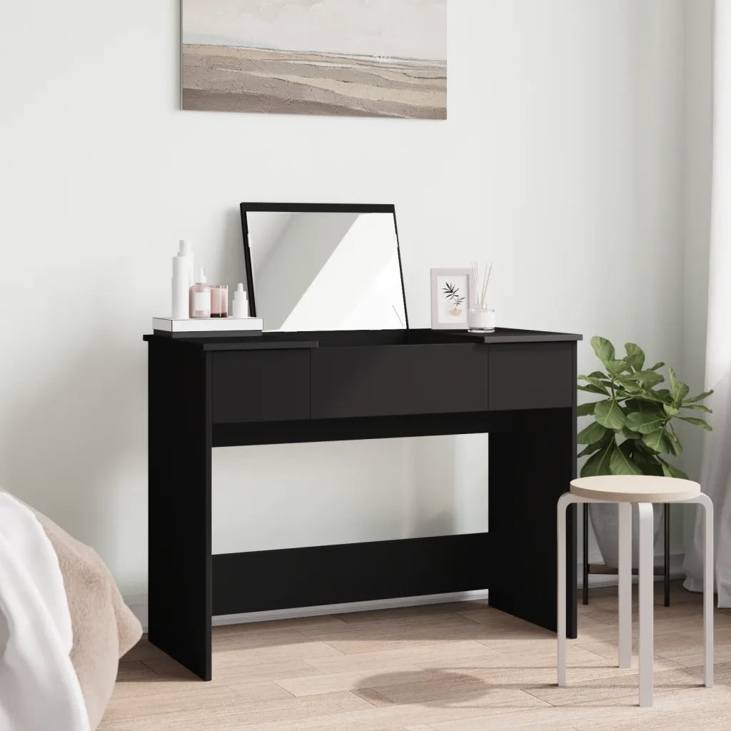 Toeletta con Specchio-Com¨°-Tavolo da trucco Nero 100x45x76 cm