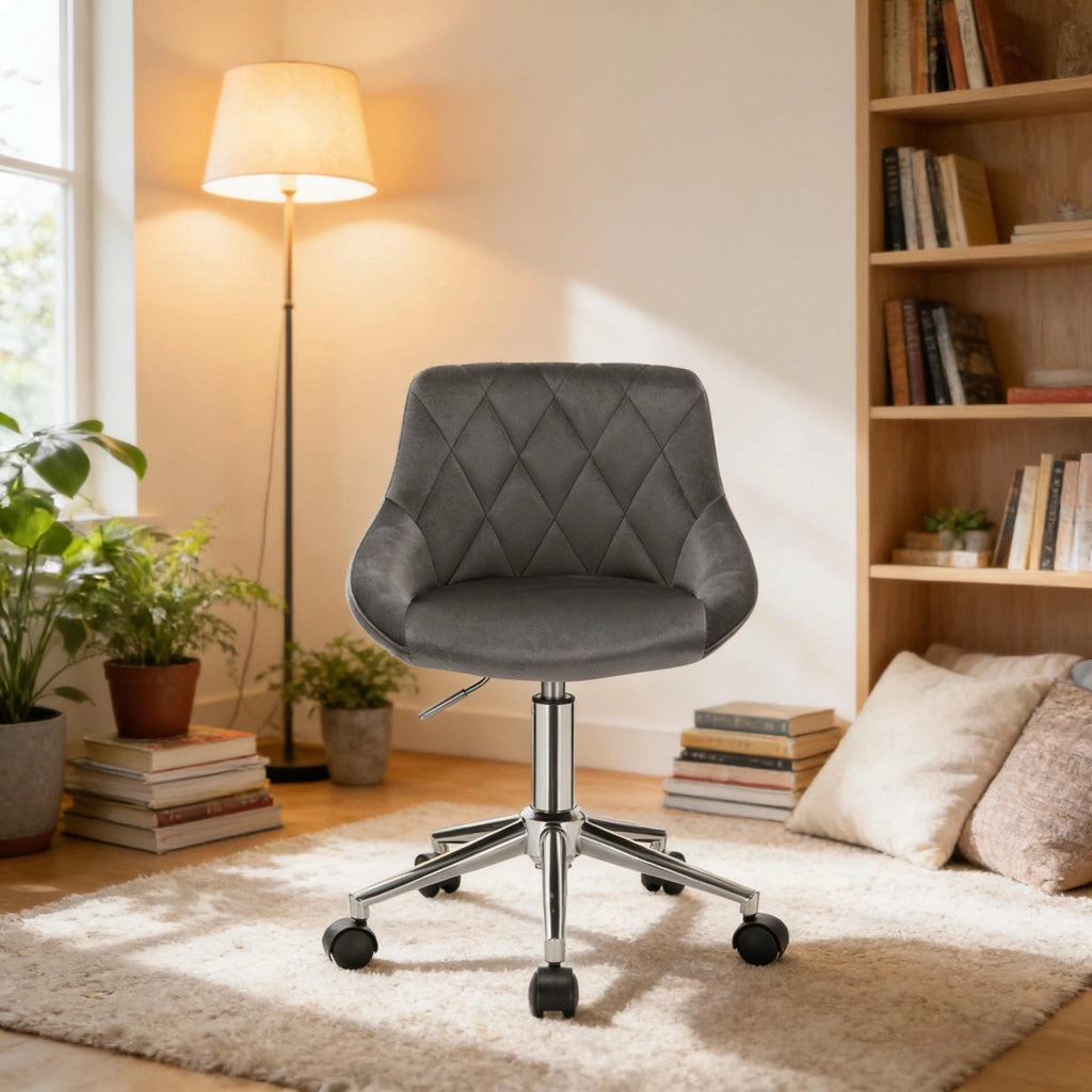 SEDIA DA UFFICIO Girevole Regolabile in Altezza 69,5-77 cm Velluto Grigio Scuro