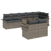 Set Divano da Giardino  9 Pezzi con Cuscini Grigio Polyrattan