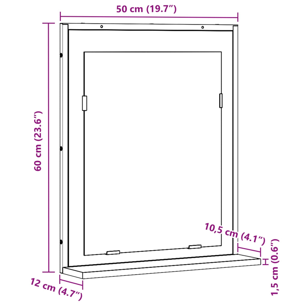 Specchio da Bagno  in Rovere Artigianale 50x12x60 cm in Legno Ingegnerizzato