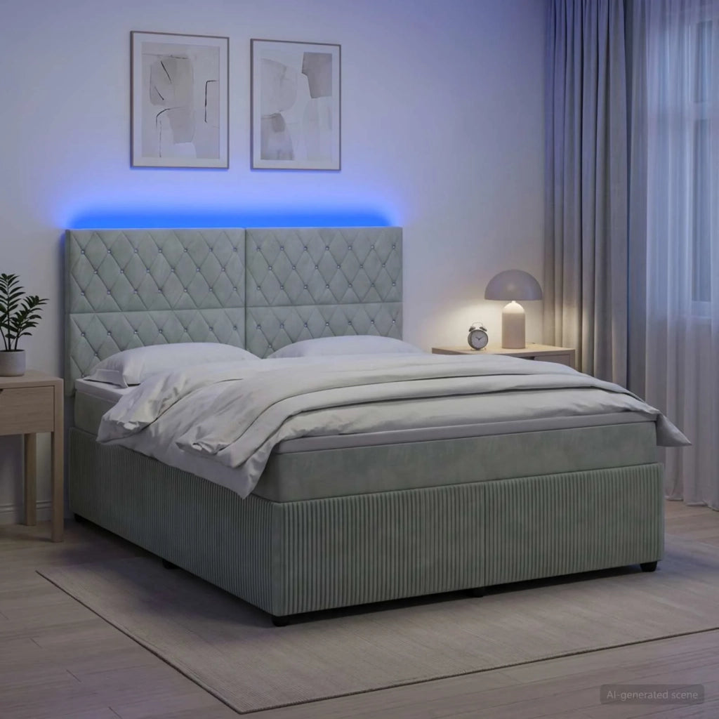 Letto Box Spring LED con Materasso Grigio Chiaro 180 x 200 cm 3456113