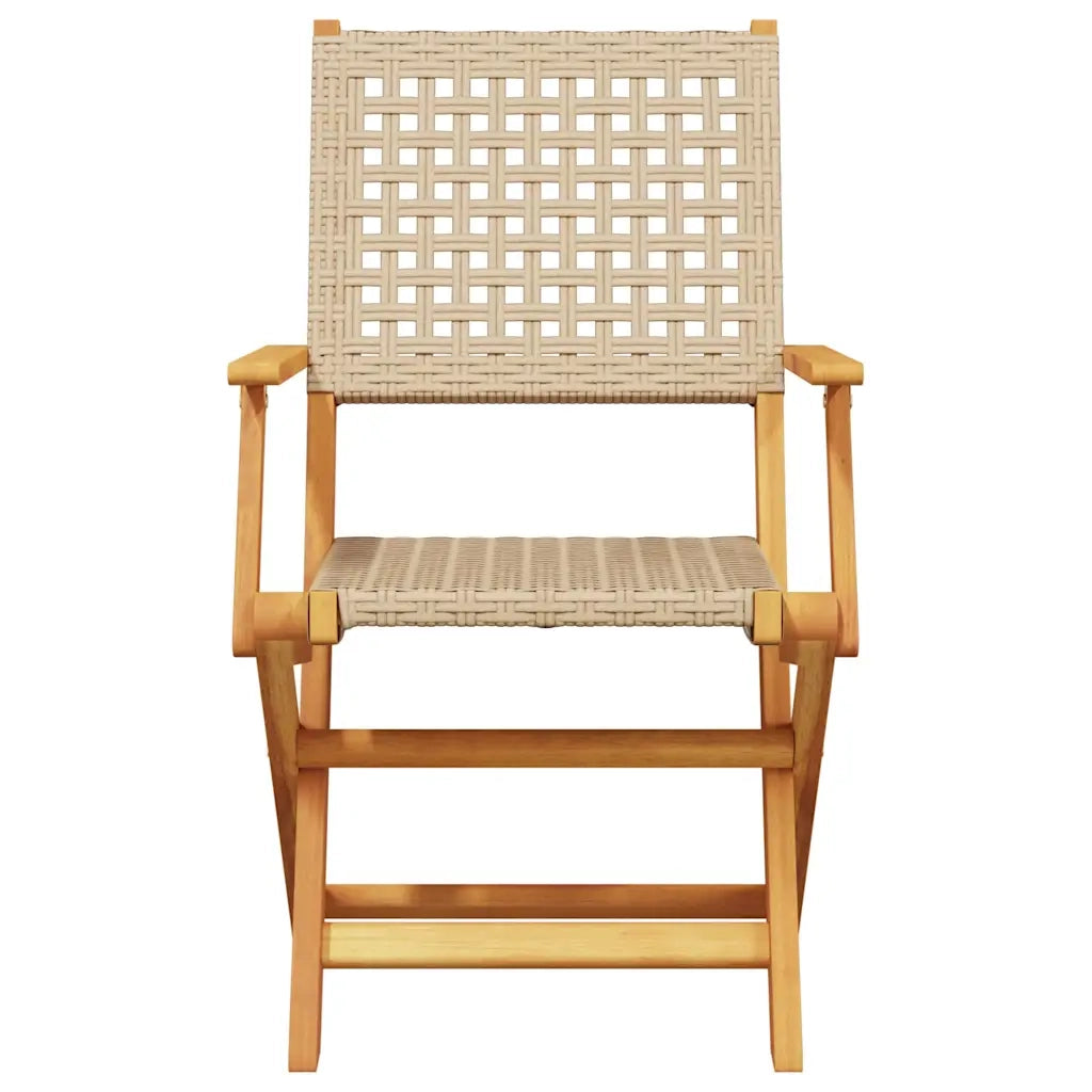 Sedie Giardino Pieghevoli 6pz Beige Polyrattan e Legno Massello 3214563