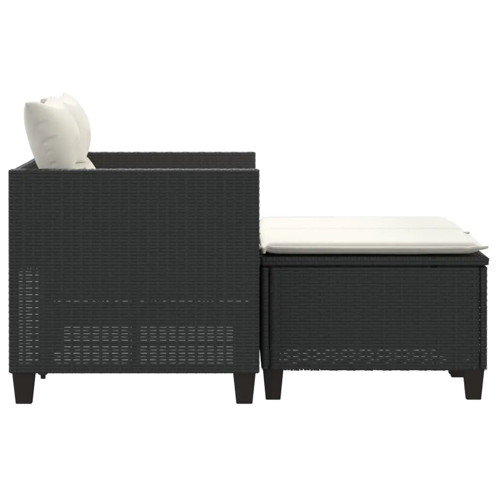 Divano da Giardino 2 Posti con Sgabelli Nero in Polyrattan 365790