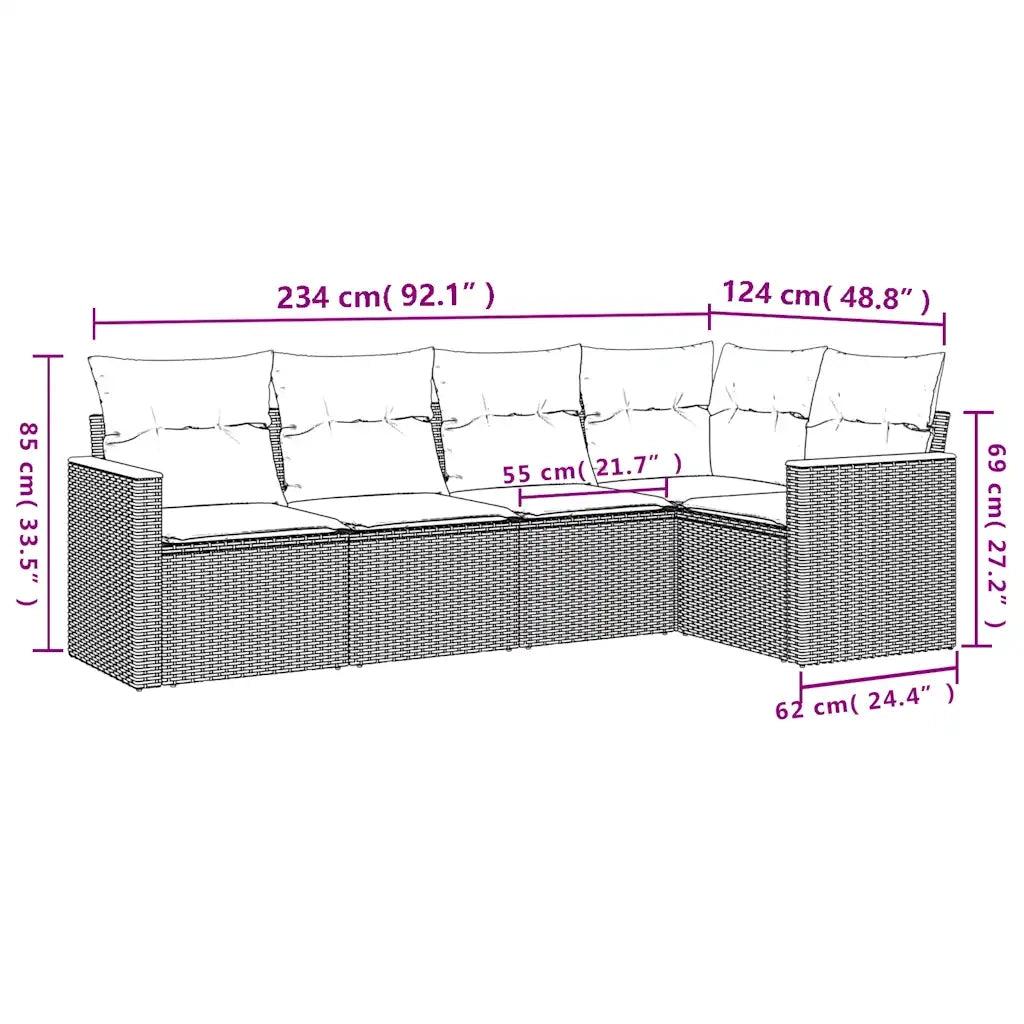 Set Divani da Giardino 5 pz con Cuscini Nero in Polyrattan 3225945