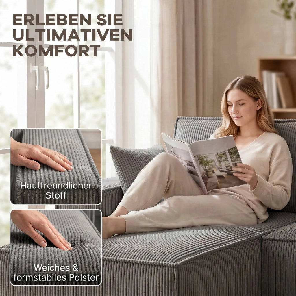 Divano angolare con chaise longue ¨C Zephmum ¨C Tessuto grigio chiaro 270x220x90