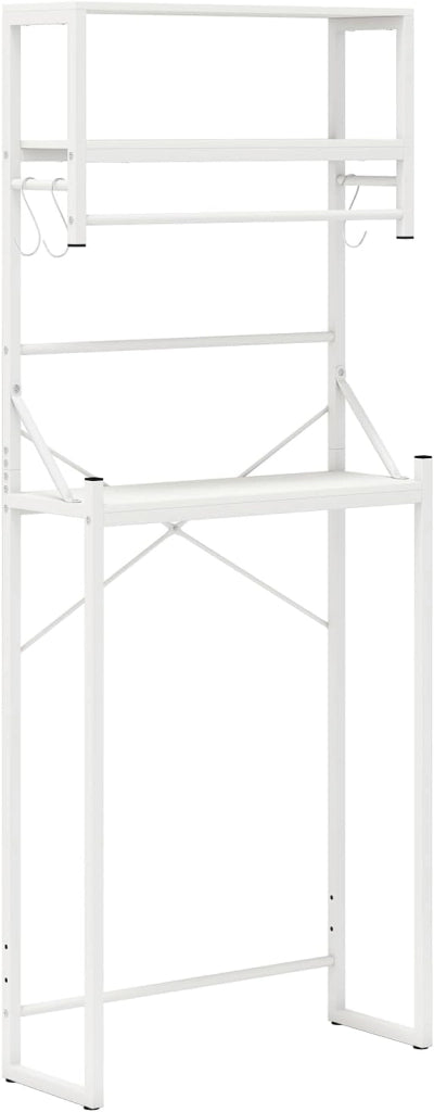 Scaffale WC a 3 livelli con asta per asciugamani e 3 ganci a forma di S, con gambe in metallo, 64 x 24 x 162 cm, bianco