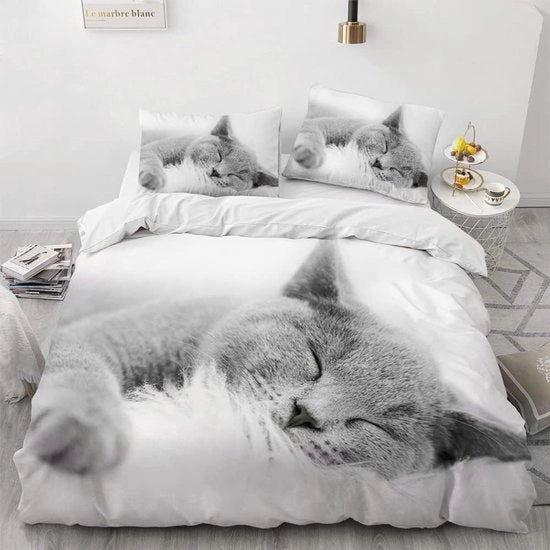 Set di lenzuola per letto a tre pezzi con stampa 3D di gatti carini - biancheria da letto per bambini 135x200 cm