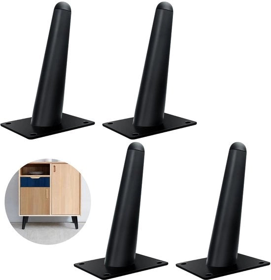 Piedini per mobili 10 cm - Tavolo con piede inclinato pesante - Set da 4 - Nero - Piedini moderni per divano - Alta resistenza e stabilità