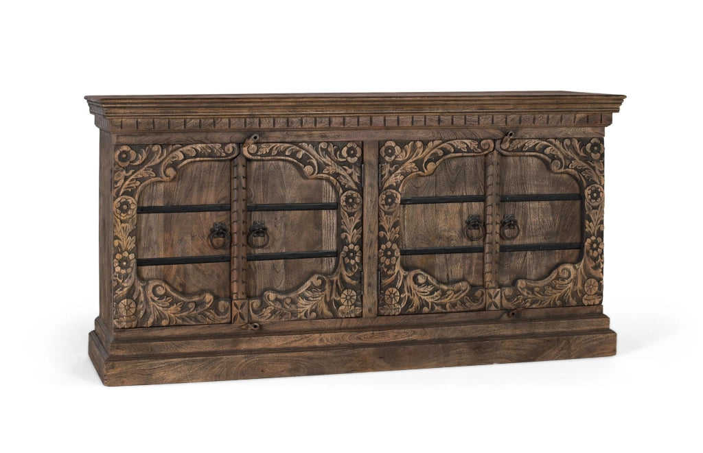 Credenza a quattro ante realizzata a mano in legno di mango