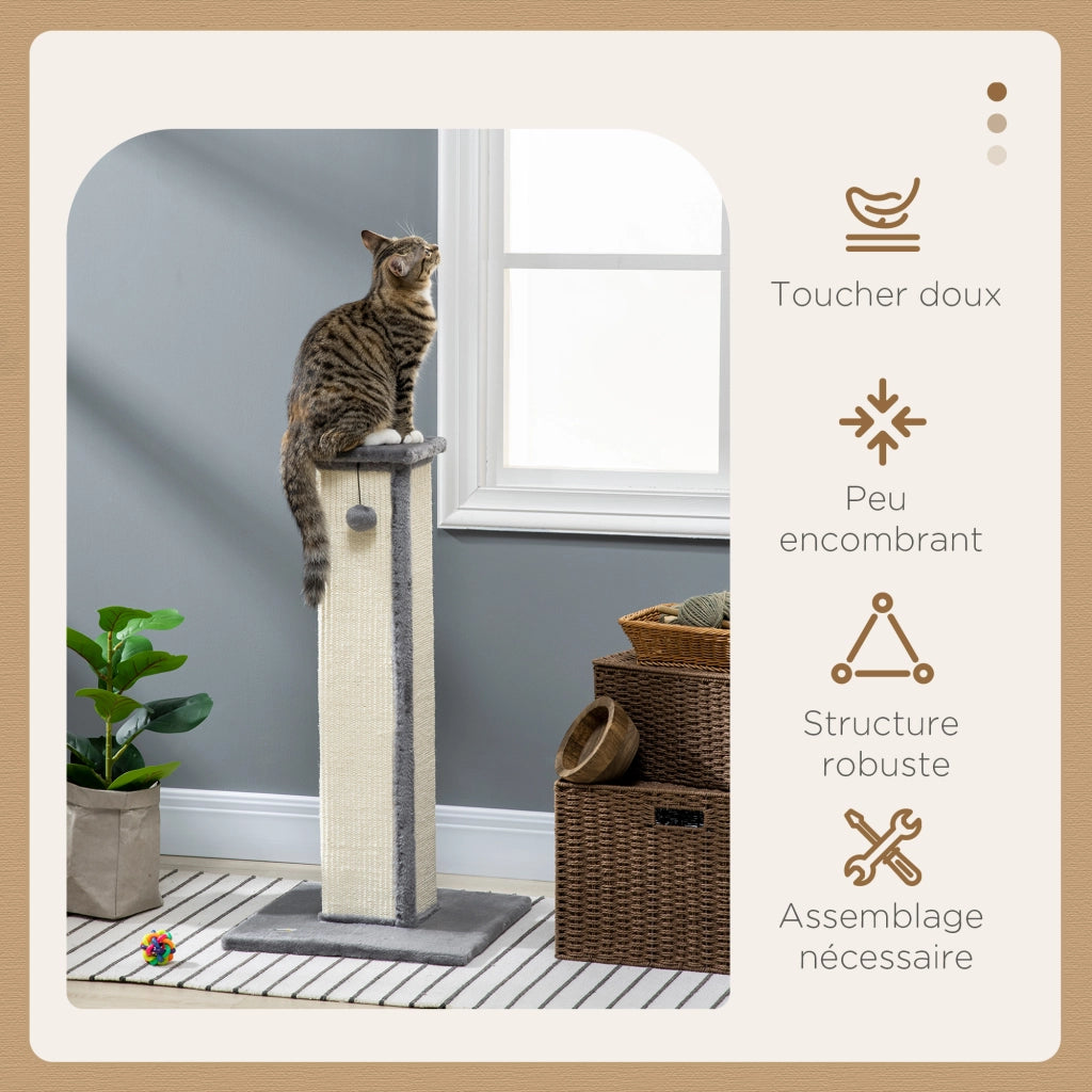 Tiragraffi per gatti con palla e base stabile ¨C zephmum ¨C 41x41x81 cm grigio e crema