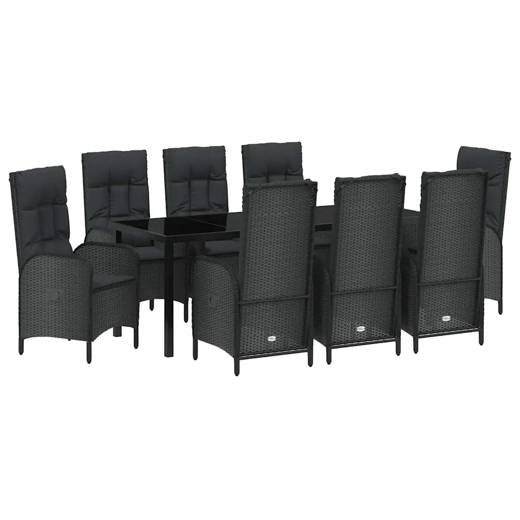 Set da Pranzo per Giardino con cuscino 9 pcs Nero polyrattan 3380119
