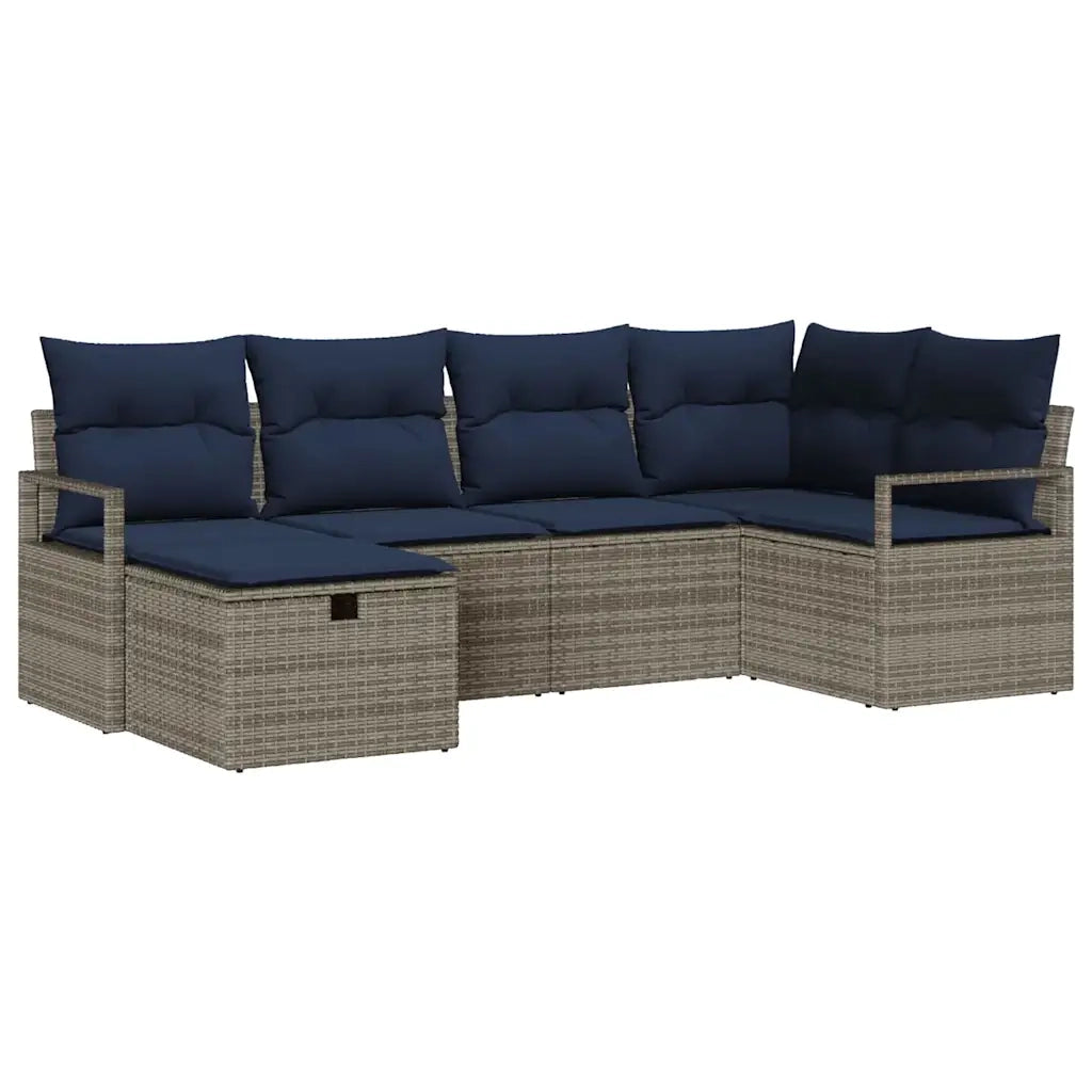 Set di divani con cuscino Grigio e Blu Navy polyrattan