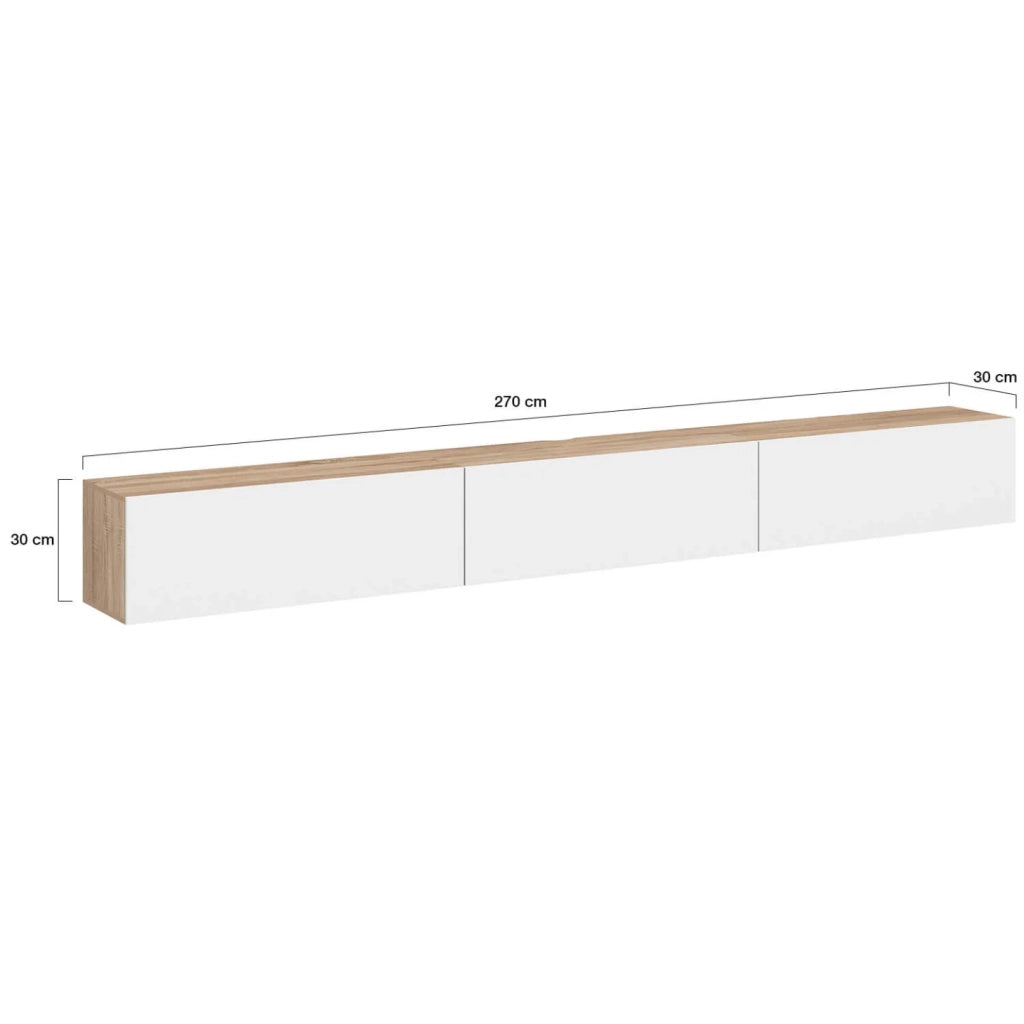 IDMarket - 270 cm ELIO Mobile TV sospeso a 3 ante in legno e bianco