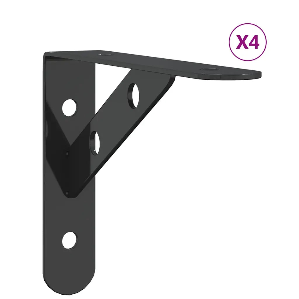 4 pz Staffe per Mensola | Ripiano | Scaffale 15x2,5x11,5 cm in Acciaio Inox Nero