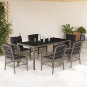 Set da Pranzo da Giardino 7 pz con Cuscini in Polyrattan Grigiocod mxl 111203