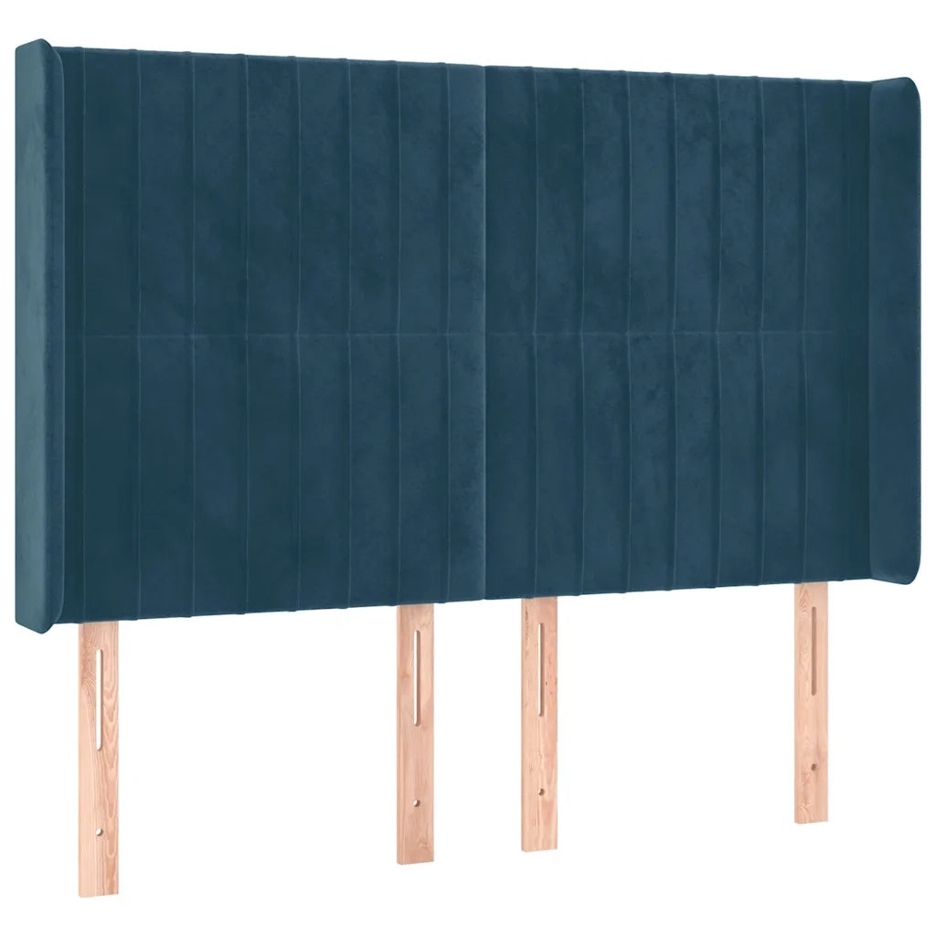 Testiera | Testata ad Orecchio Blu Scuro 147x16x118/128 cm in Velluto