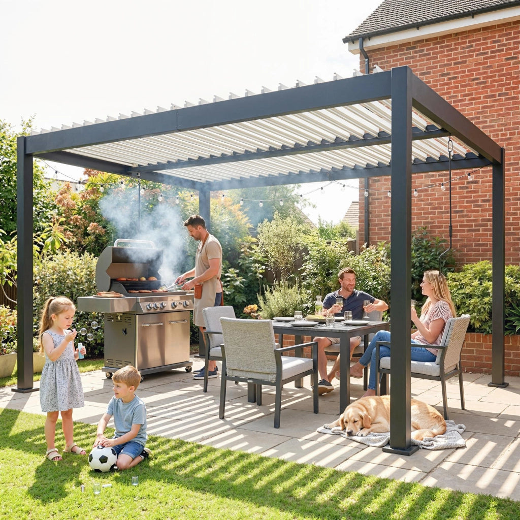 Pergola bioclimatica in alluminio con tetto a lamelle regolabile ¨C zephmum ¨C Bianco 4x3m