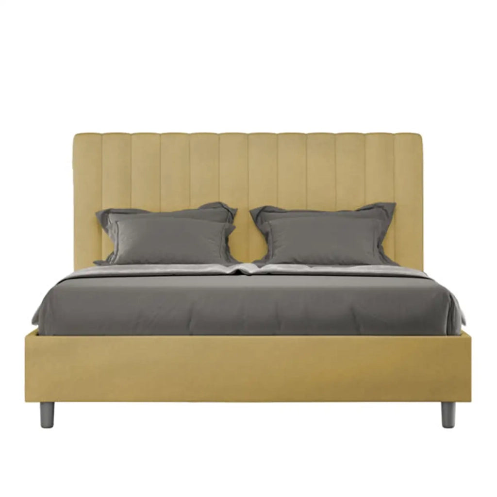 Letto matrimoniale francese senza rete imbottito 140x200 microfibra ocra Agueda