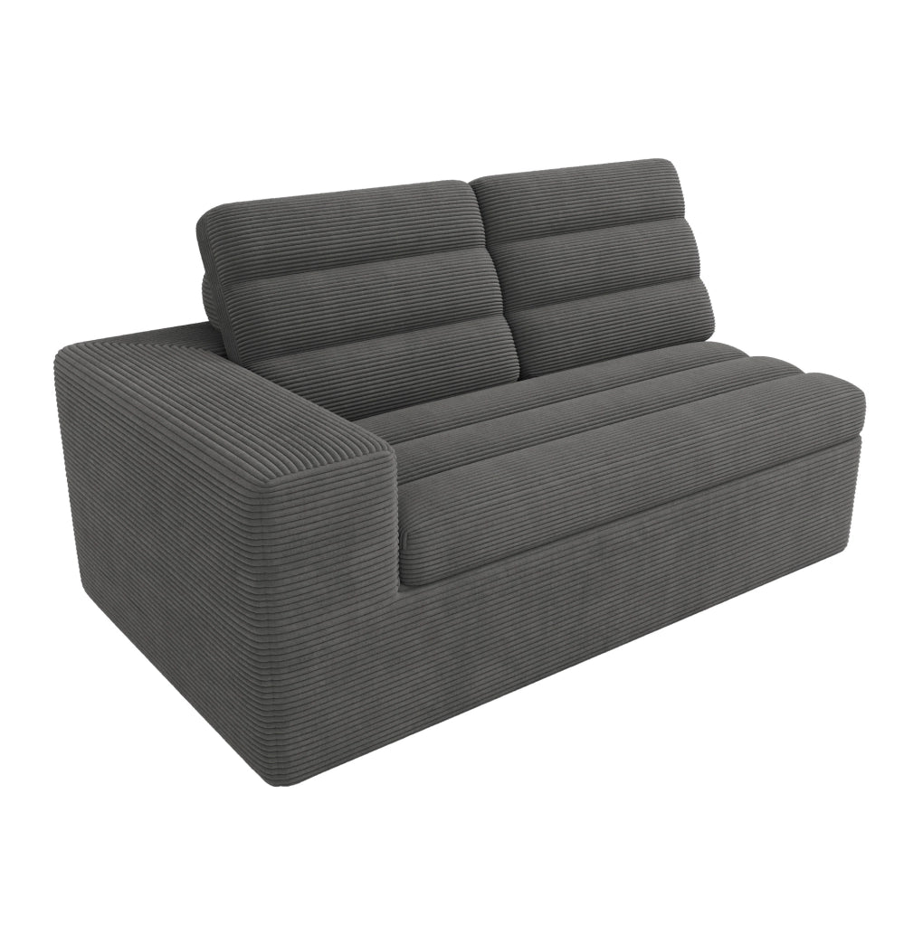 Divano angolare modulare in velluto a coste grigio scuro con pouf