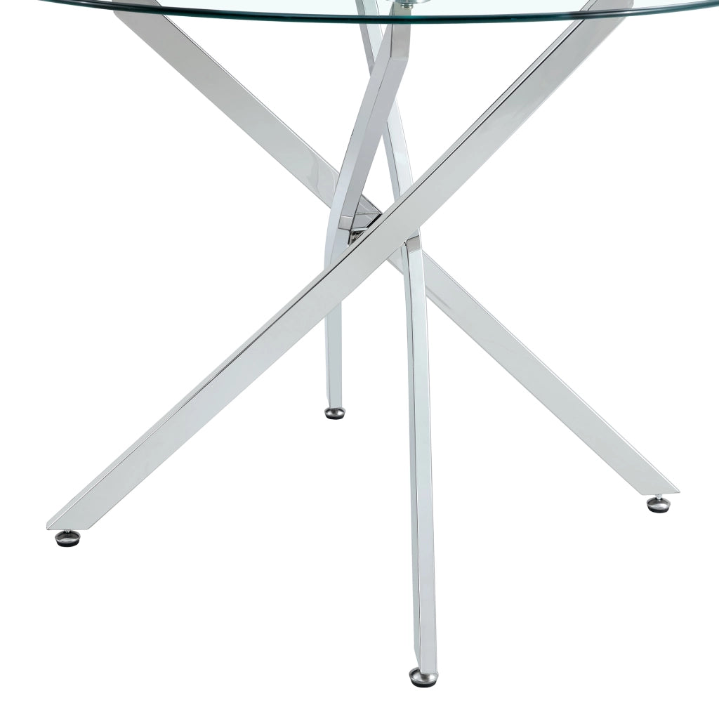 Tavolo da pranzo con piano in vetro e base in metallo per cucina 88 cm