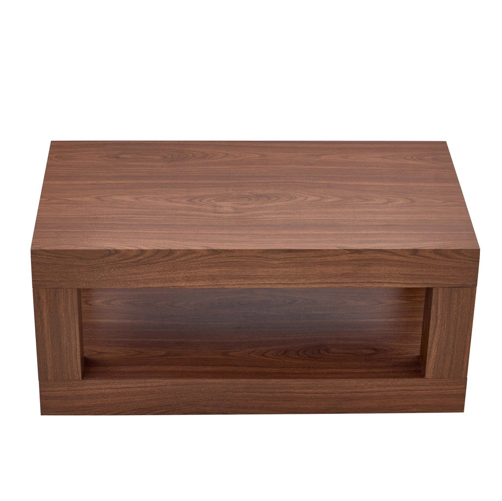 Tavolino basso rettangolare noce in MDF con ripiano inferiore
