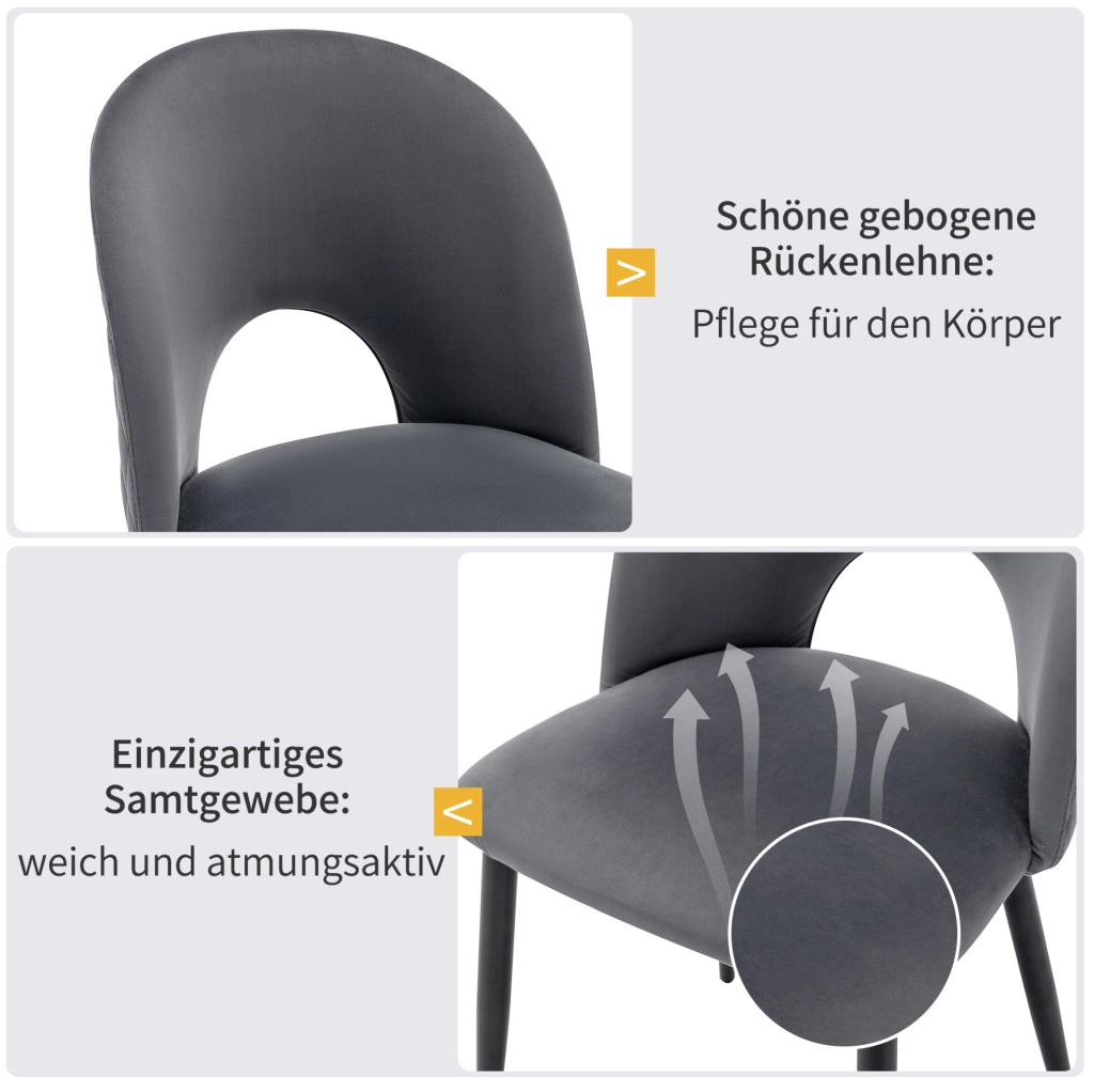 Set da pranzo 5 pezzi con tavolo MDF e 4 sedie in velluto grigio