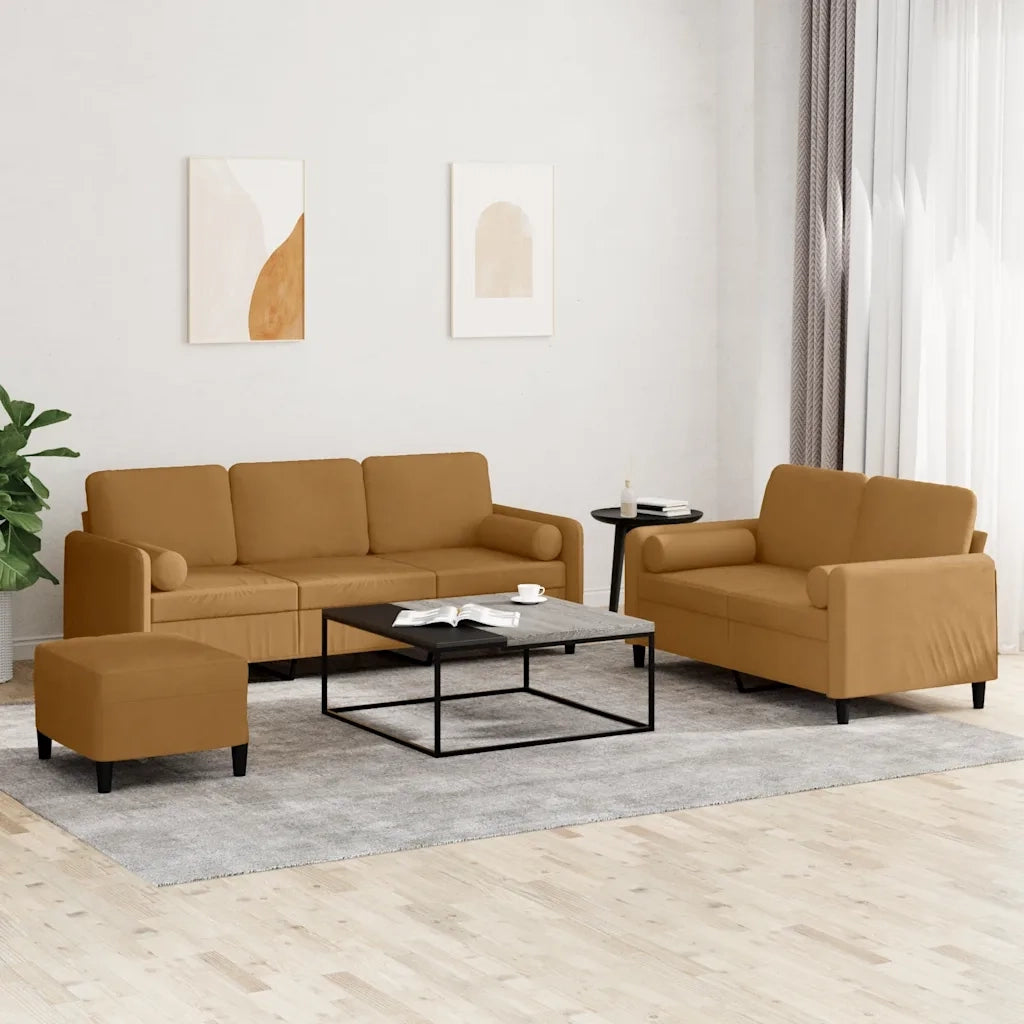 Set di Divani 3 pz con Cuscini Marrone in Velluto