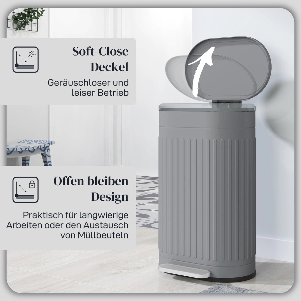 Cestino Pedale 30L con Coperchio e Inseritore ¨C Zephmum ¨C Grigio 36,5x31,2x60,8 cm