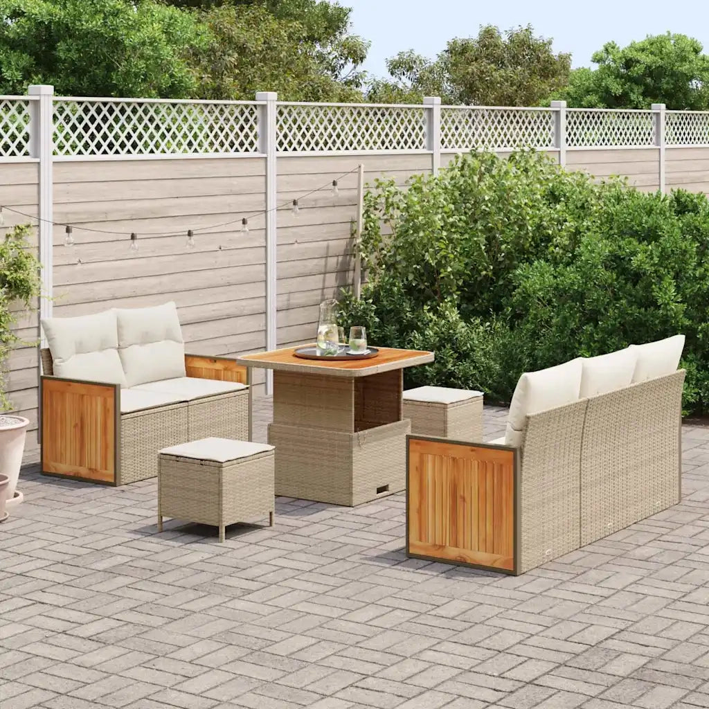 Set Divano da Giardino 10 pcs Beige e Crema polyrattan