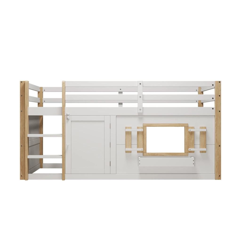 Letto a Soppalco 90 x 200 cm con Scaletta; Area Giochi - in Legno Massello e MDF - Bianco