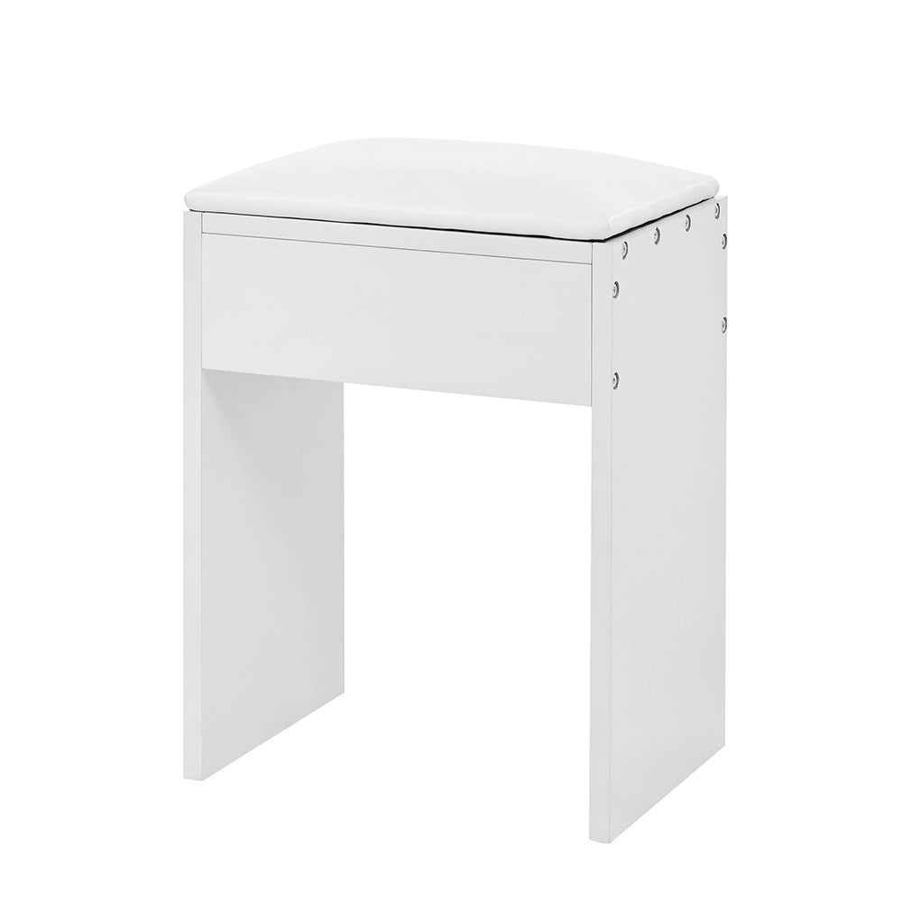 Toilette grande con illuminazione LED regolabile, specchio e sgabello - Xylo - 110x40x132 cm, bianco, 1 cassetto e 2 ante