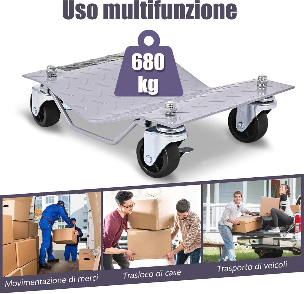 Set di 4 Ruote per Pneumatici, Capacità 2720 kg Totale, Pattini per Pneumatici con Freno, 40,5 x 30 cm Car Dolly, Cuscinetti a Sfera, per Auto, Camion, Trattori, Motocicli Riparazione Spostare